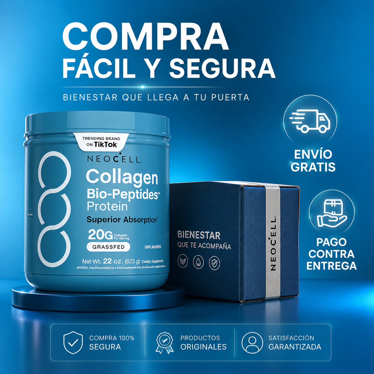 NEOCELL COLLAGEN BIO-PEPTIDES 567G ✨💙 SOPORTE PREMIUM PARA PIEL, CABELLO, UÑAS Y ARTICULACIONES + ENVÍO GRATIS 🚚