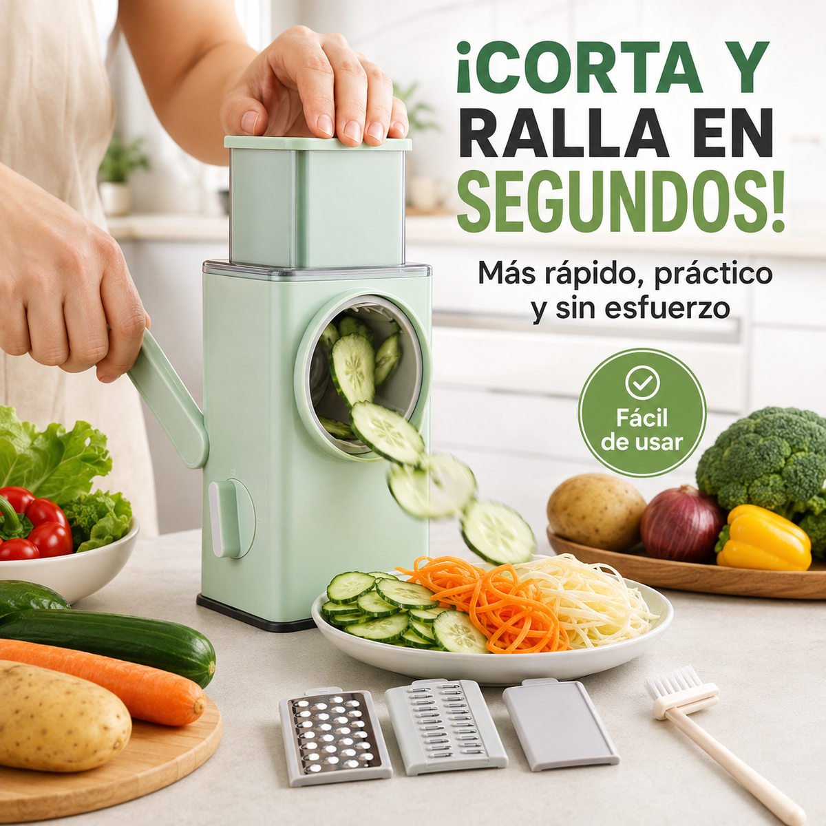 VEGGIECUT™ 3 EN 1 🥕⚡ – CORTA, RALLA Y REBANA VERDURAS EN SEGUNDOS | OFERTA ESPECIAL