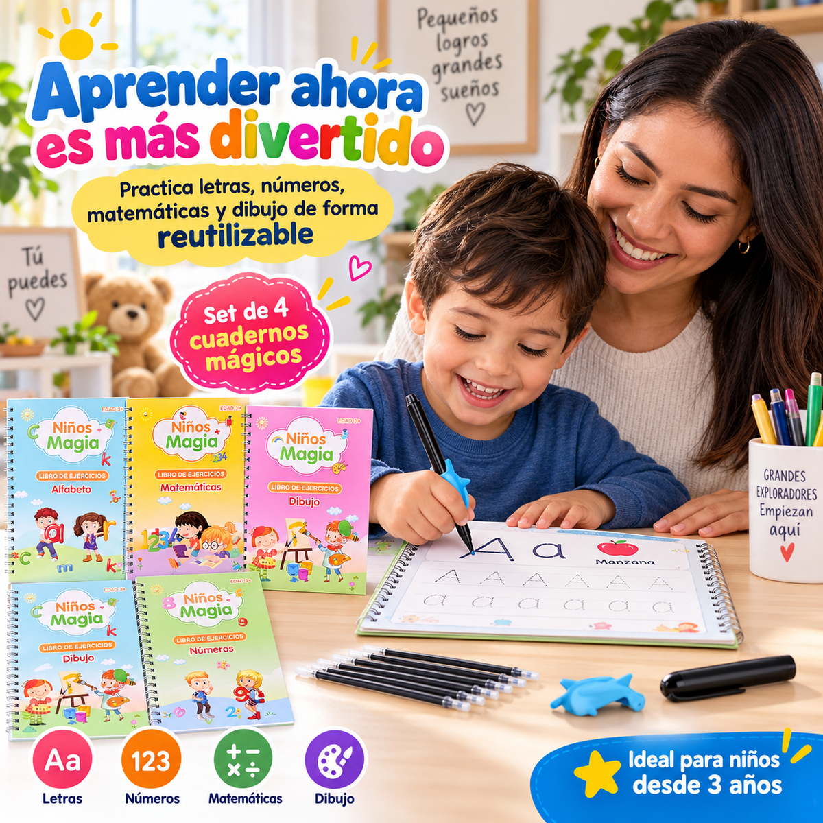 SET LIBROS MÁGICOS x4 – APRENDE, TRAZA Y REPITE ✍️🌈 OFERTA ESPECIAL
