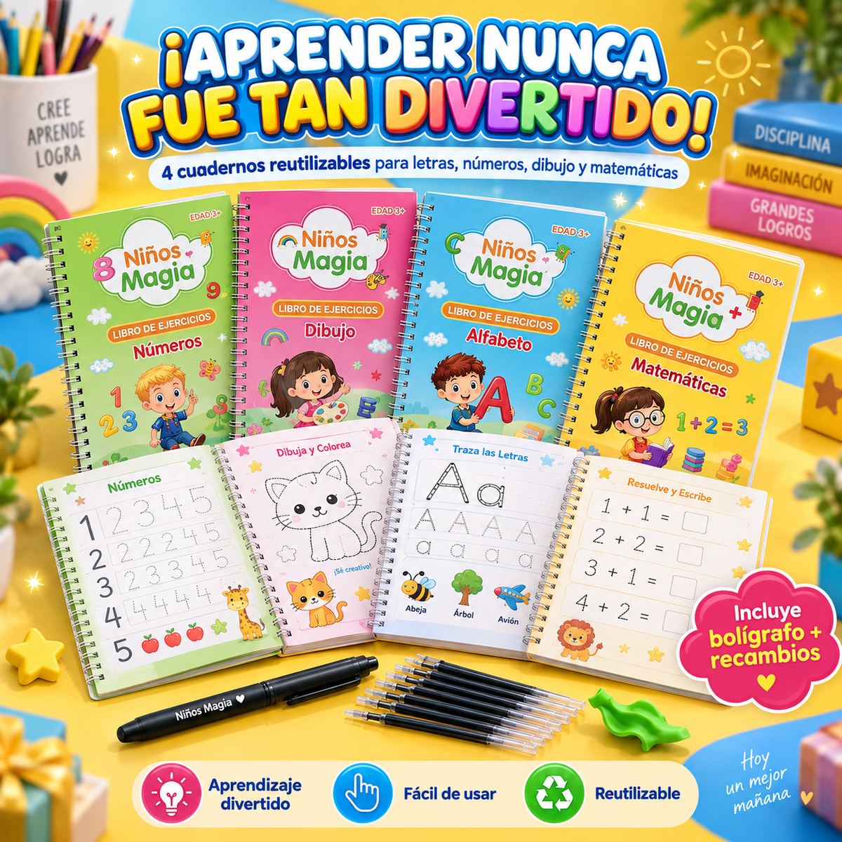 SET LIBROS MÁGICOS x4 – APRENDE, TRAZA Y REPITE ✍️🌈 OFERTA ESPECIAL