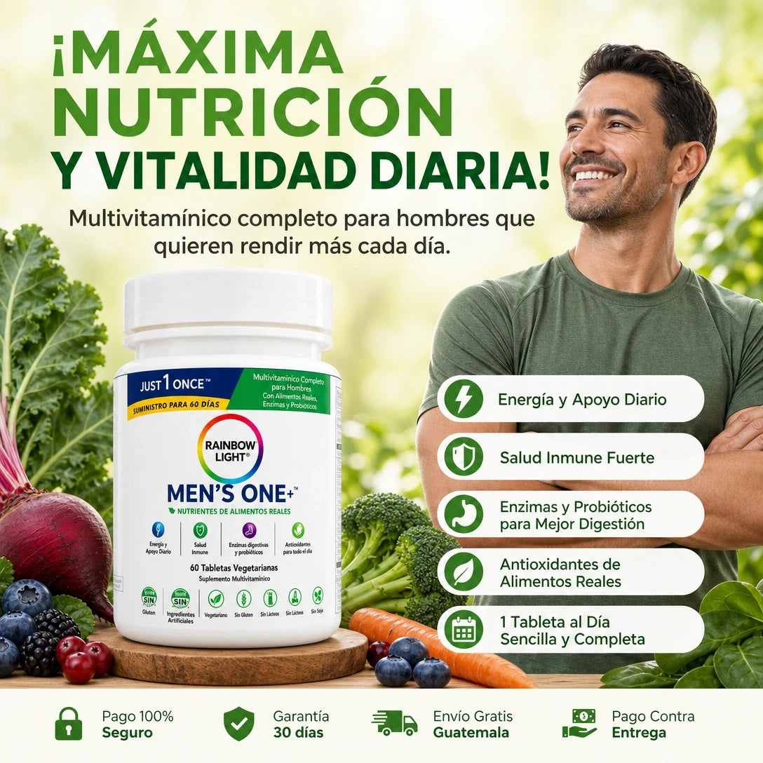 MEN’S ONE+ RAINBOW LIGHT 120 TABLETAS – NUTRICIÓN DIARIA COMPLETA EN 1 TOMA 💪🌿⚡ PACK AHORRO