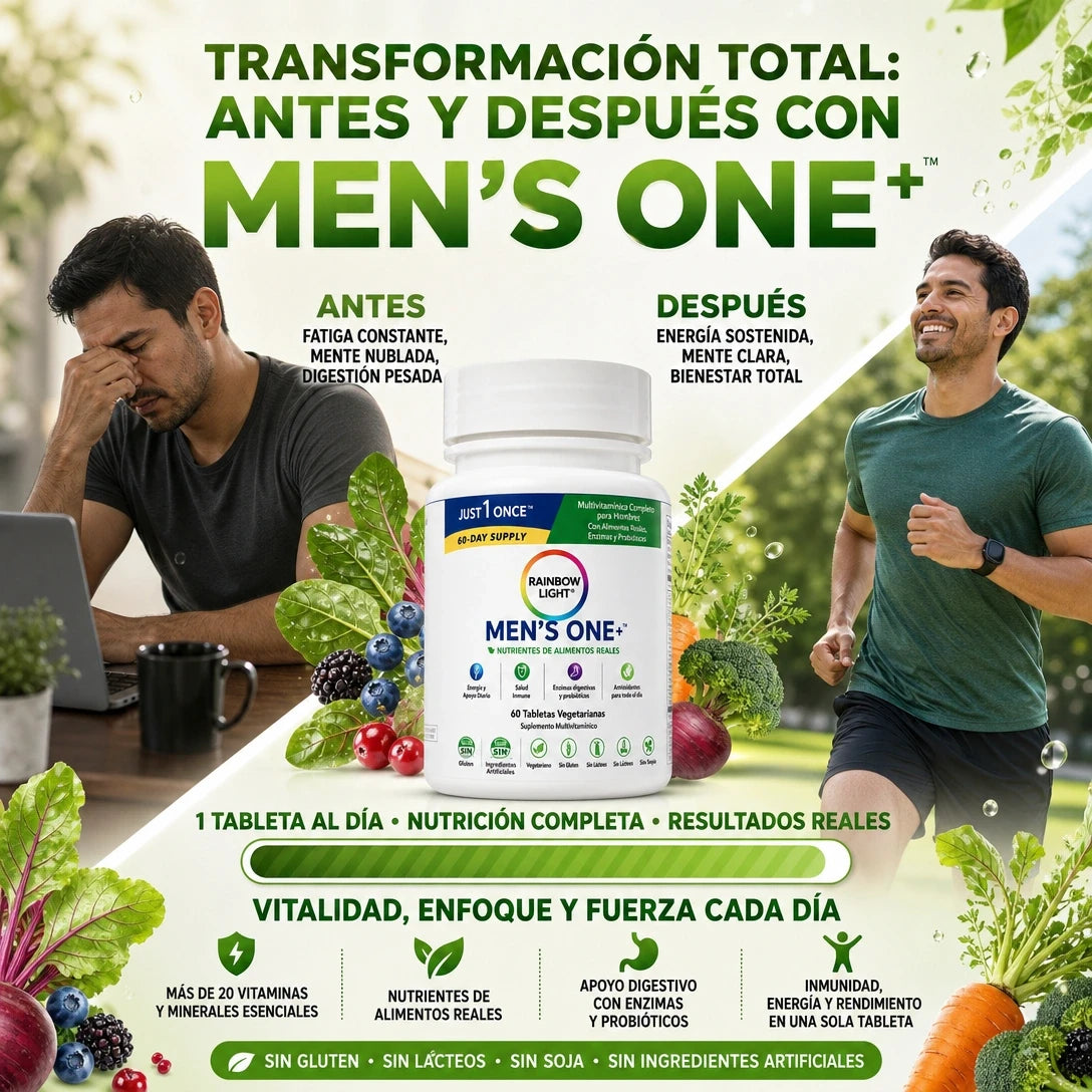MEN’S ONE+ RAINBOW LIGHT 120 TABLETAS – NUTRICIÓN DIARIA COMPLETA EN 1 TOMA 💪🌿⚡ PACK AHORRO