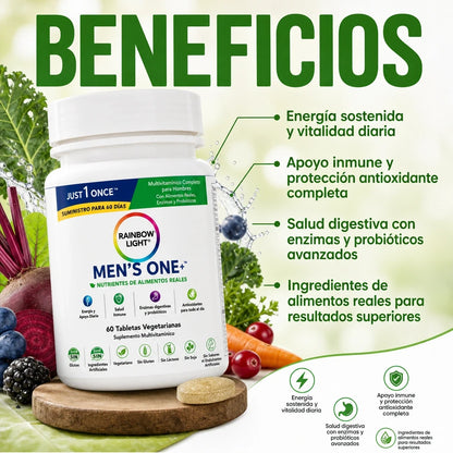 MEN’S ONE+ RAINBOW LIGHT 120 TABLETAS – NUTRICIÓN DIARIA COMPLETA EN 1 TOMA 💪🌿⚡ PACK AHORRO