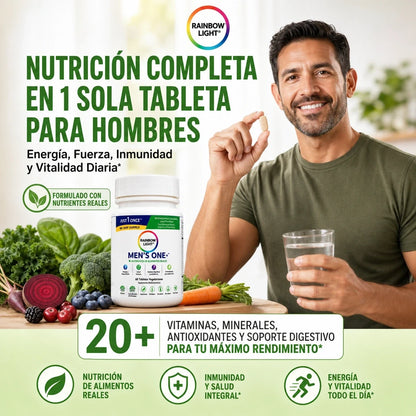 MEN’S ONE+ RAINBOW LIGHT 120 TABLETAS – NUTRICIÓN DIARIA COMPLETA EN 1 TOMA 💪🌿⚡ PACK AHORRO