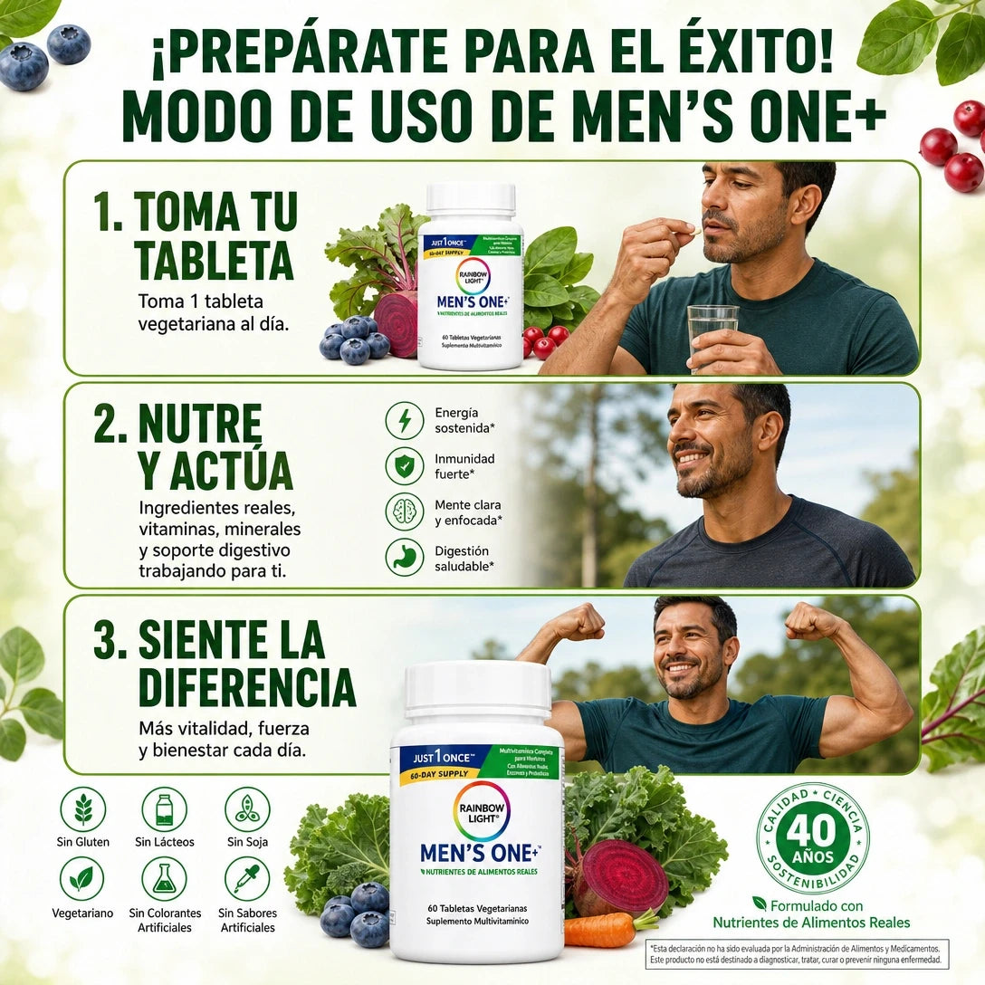 MEN’S ONE+ RAINBOW LIGHT 120 TABLETAS – NUTRICIÓN DIARIA COMPLETA EN 1 TOMA 💪🌿⚡ PACK AHORRO
